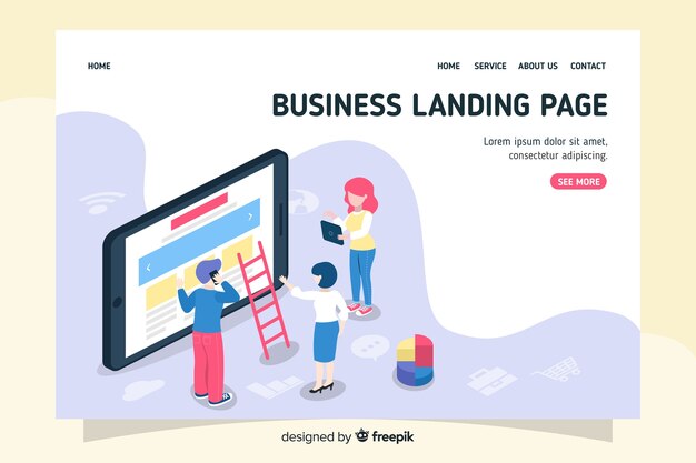 Professional landing page in isometric design