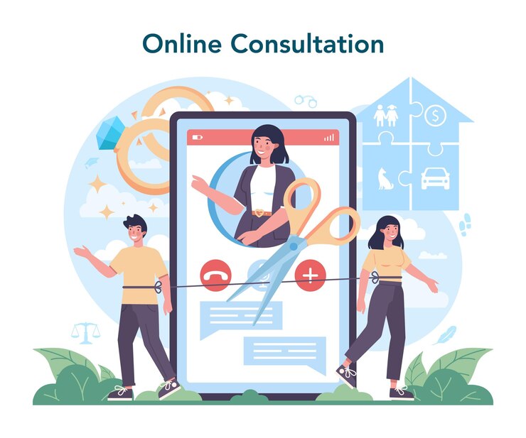 Free Vector professional lawyer online service or platform housing family and land legal dispute law advisor advocate defending a customer online consultation vector flat illustration