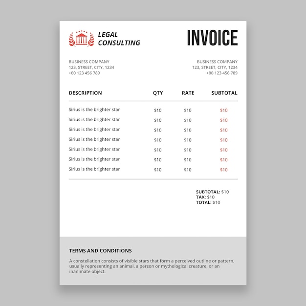 Free vector professional legal consulting invoice