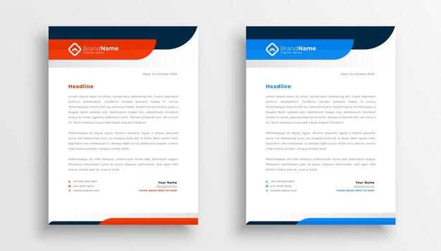 Professional letterhead template design in two colors