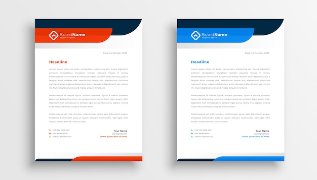 Professional letterhead template design in two colors