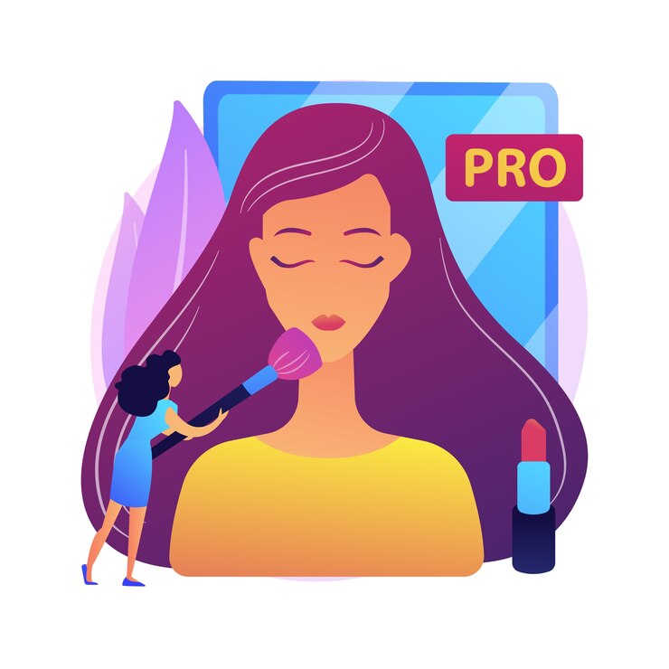 Free Vector professional makeup artist. beauty salon, visage service, cosmetics expert. beauty industry worker applying eyeshadows, blush powder with brush.