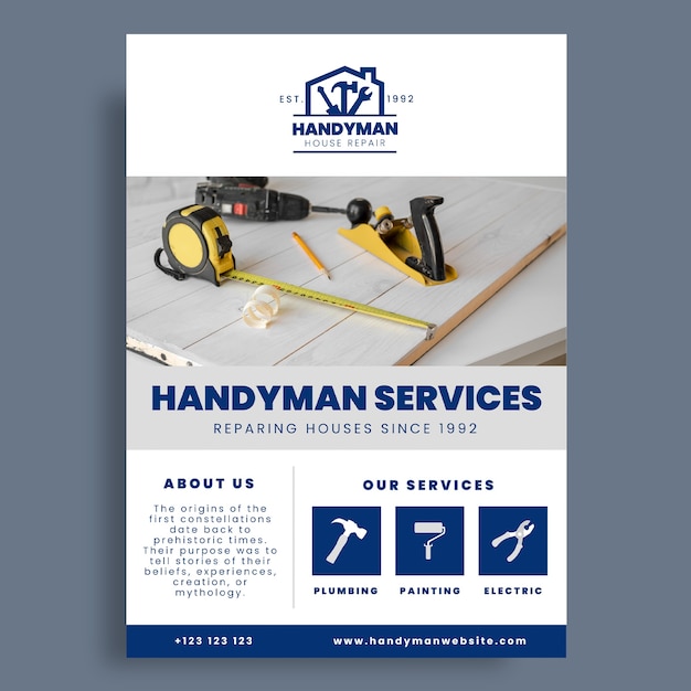 Professional minimalist handyman house repair flyer template