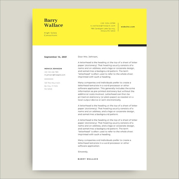 Professional modern barry yellow sales letter