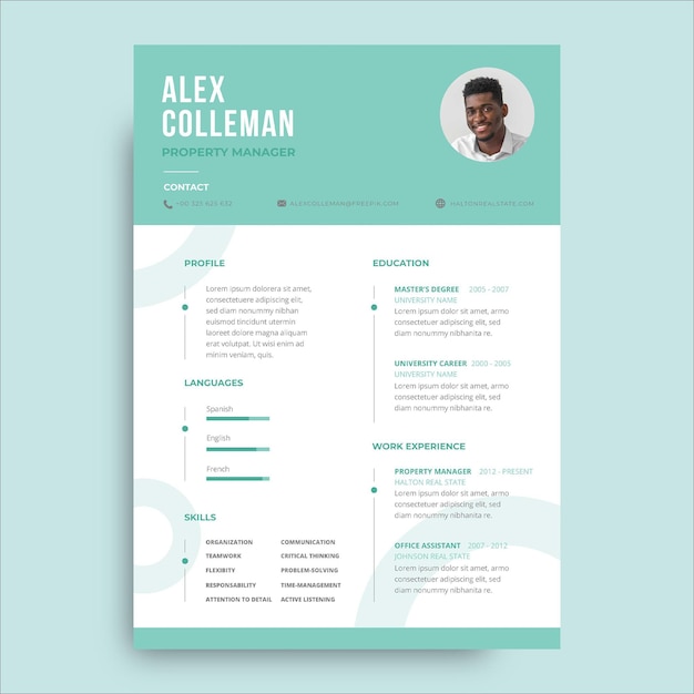 Professional monocolor alex real estate resume template