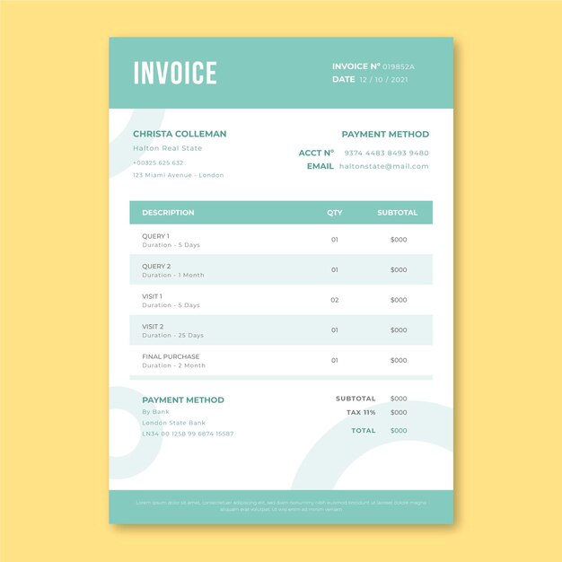 Professional monocolor real estate invoice