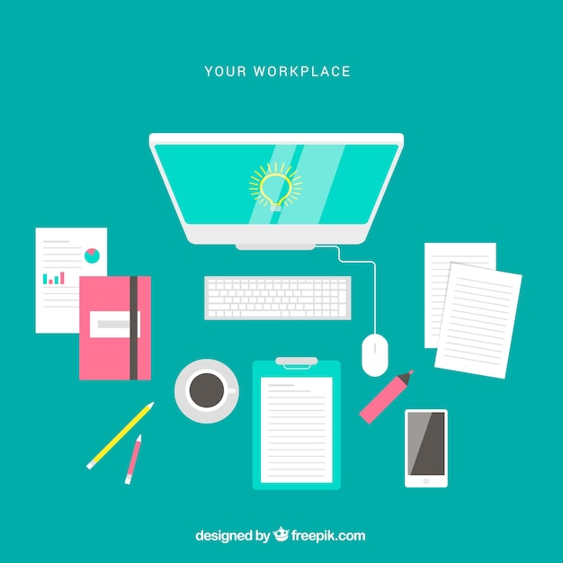 Free vector professional office desk with flat design