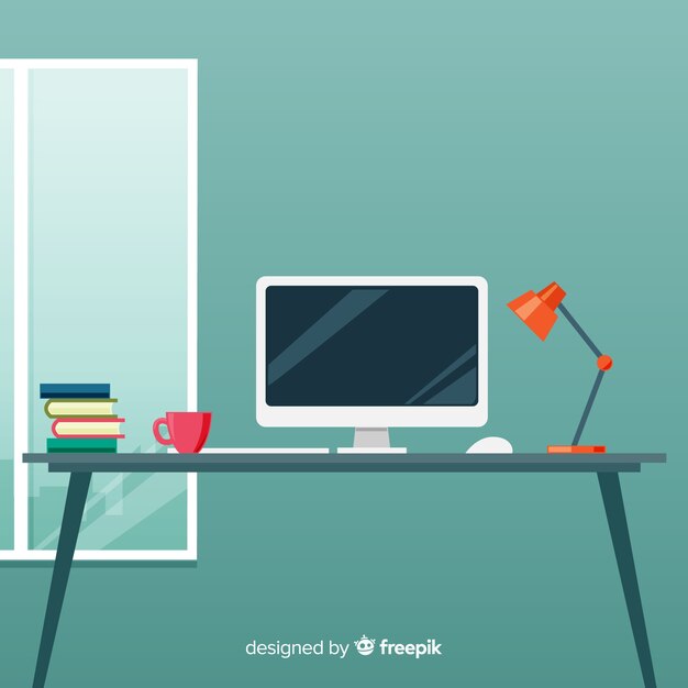 Professional office desk with flat design