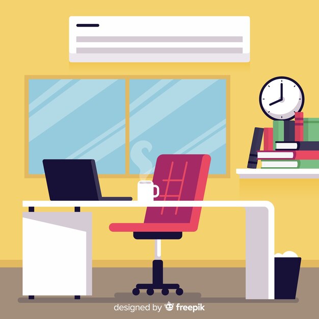 Professional office desk with flat design