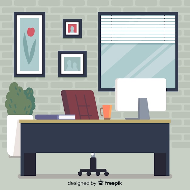 Professional office desk with flat design