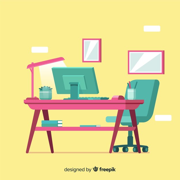 Professional office desk with flat design
