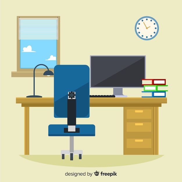 Professional office desk with flat design