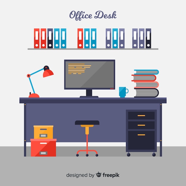 Professional office desk with flat design