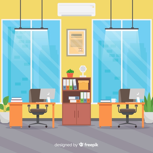 Free vector professional office interior with flat design