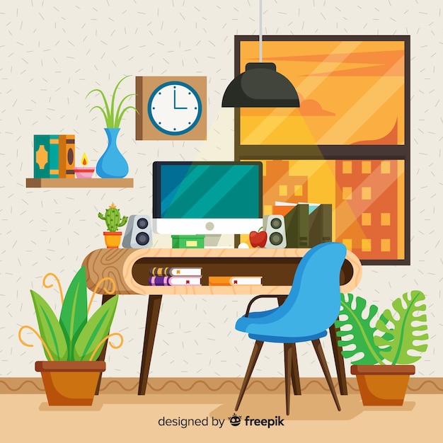 Free vector professional office interior with flat design