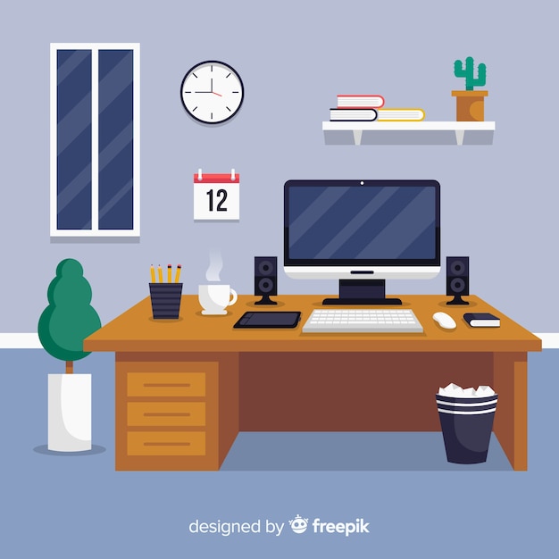 Free vector professional office interior with flat design