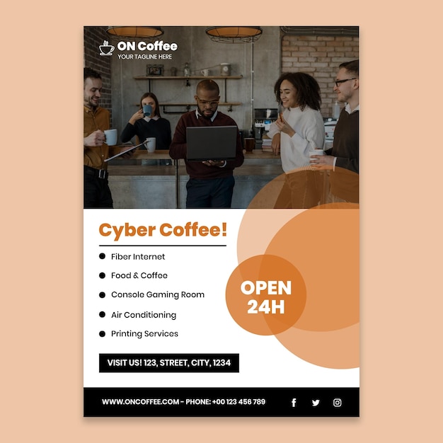 Vettore gratuito volantino professionale per internet café oncoffee