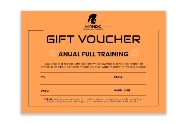 Free vector professional personal trainer gift certificate