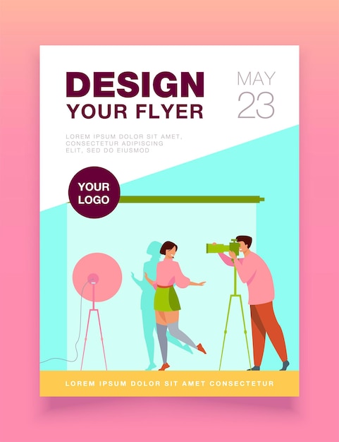 Free vector professional photographer taking pictures of young woman flyer template