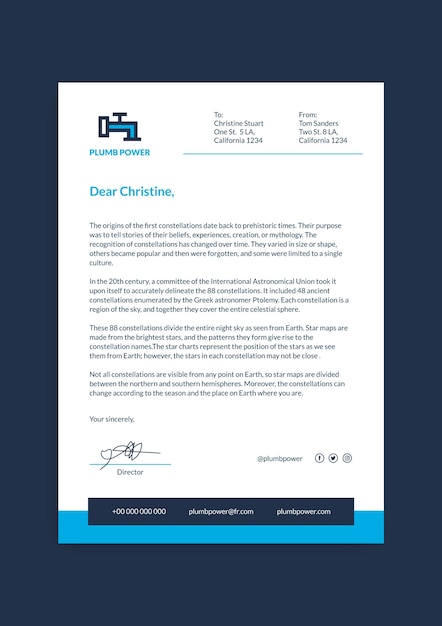 Free vector professional plumb power letterhead