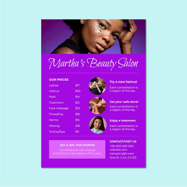 Professional purple beauty salon flyer