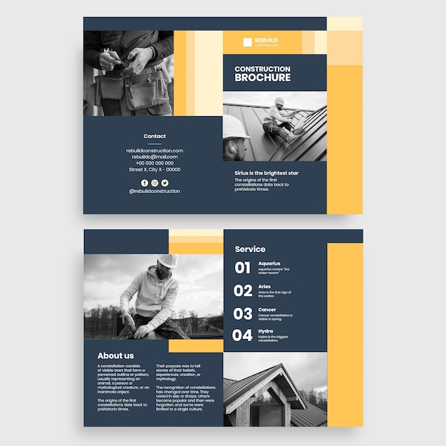 Free vector professional rebuild construction brochure template