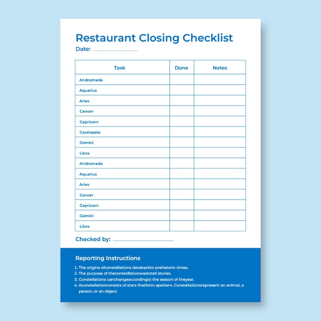 Профессиональный контрольный список закрытия ресторана