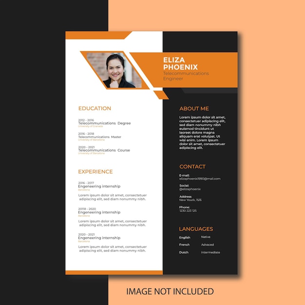 Professional resume orange and black template design