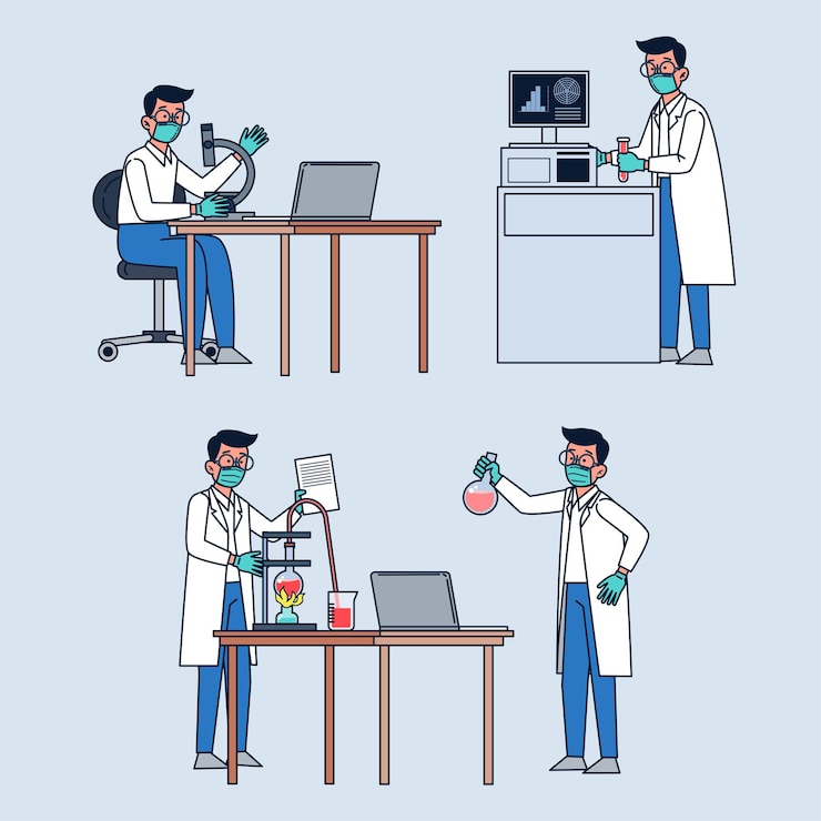 Free Vector professional scientists working with lab equipment