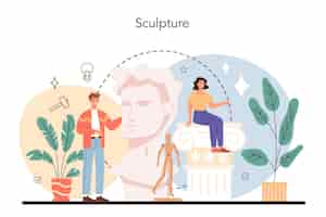 Free vector professional sculptor concept creating sculpture of the marble wood and clay creative ceramist sculpting decoration restorer art and hobby flat vector illustration