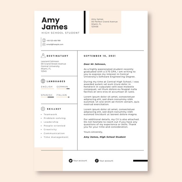professional simple amy high school cover letter