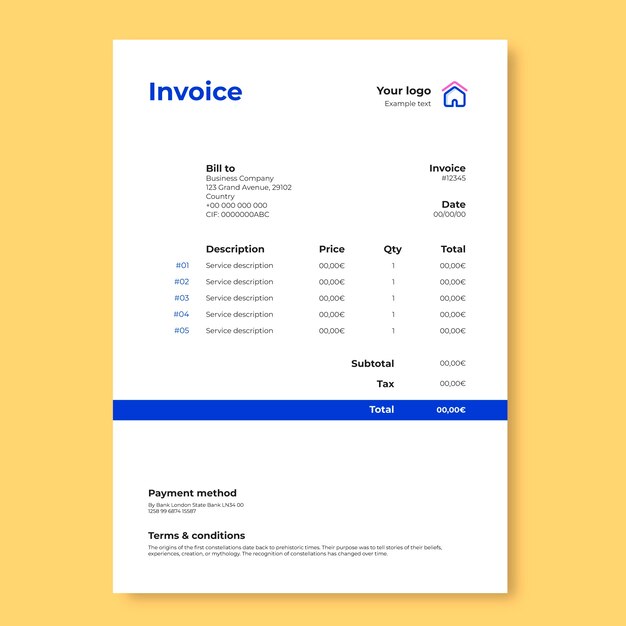 Professional simple blue real estate invoice