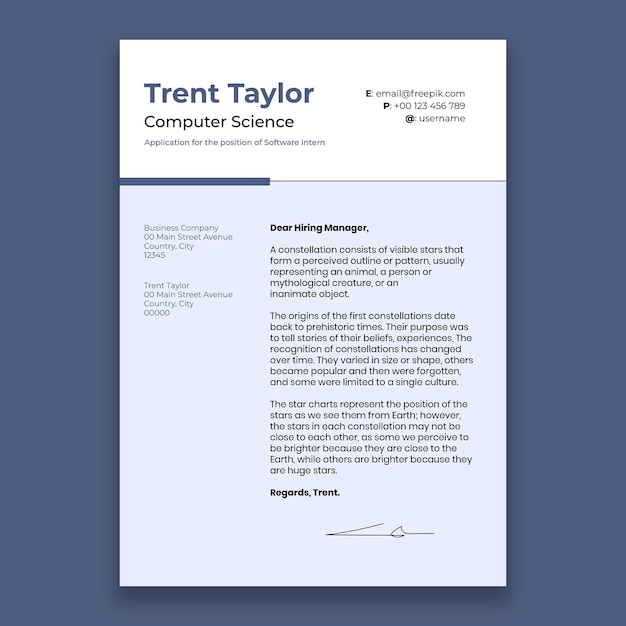 Free vector professional simple computer cover letter