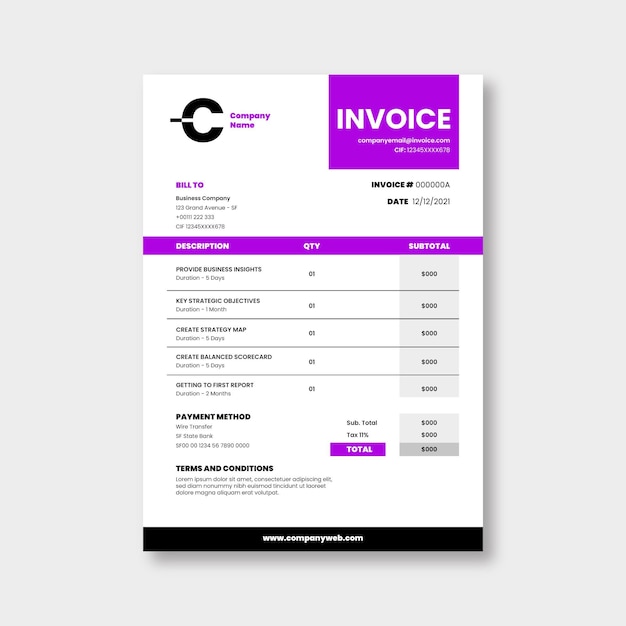 Professional simple consulting business invoice