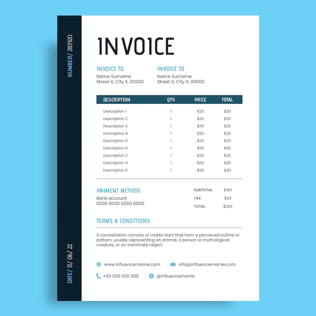 Professional simple influencer invoice