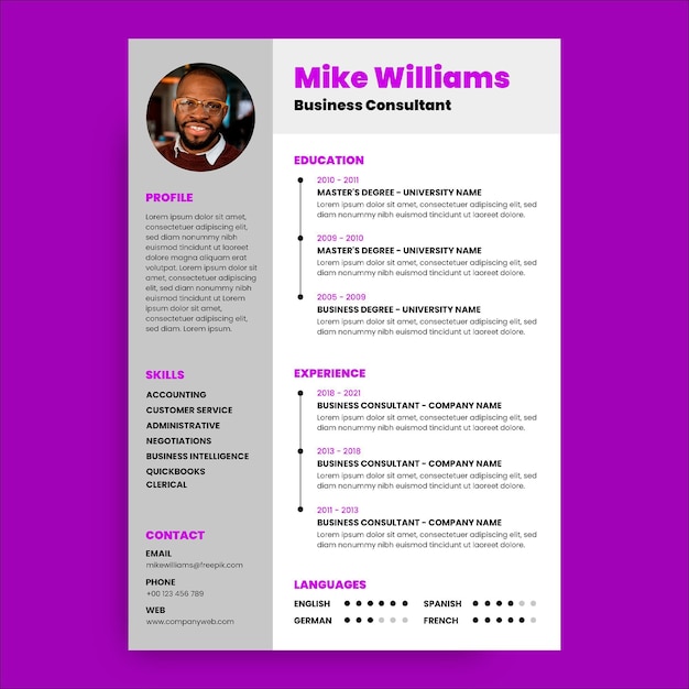 Professional simple mike consulting purple resume