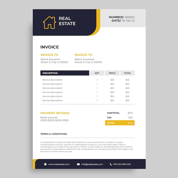 Professional simple real estate invoice template