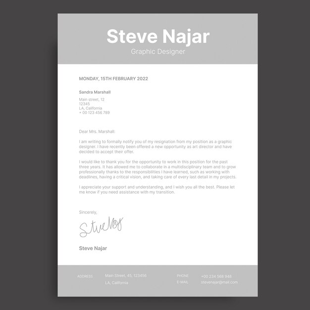 Professional simple steve resignation letter