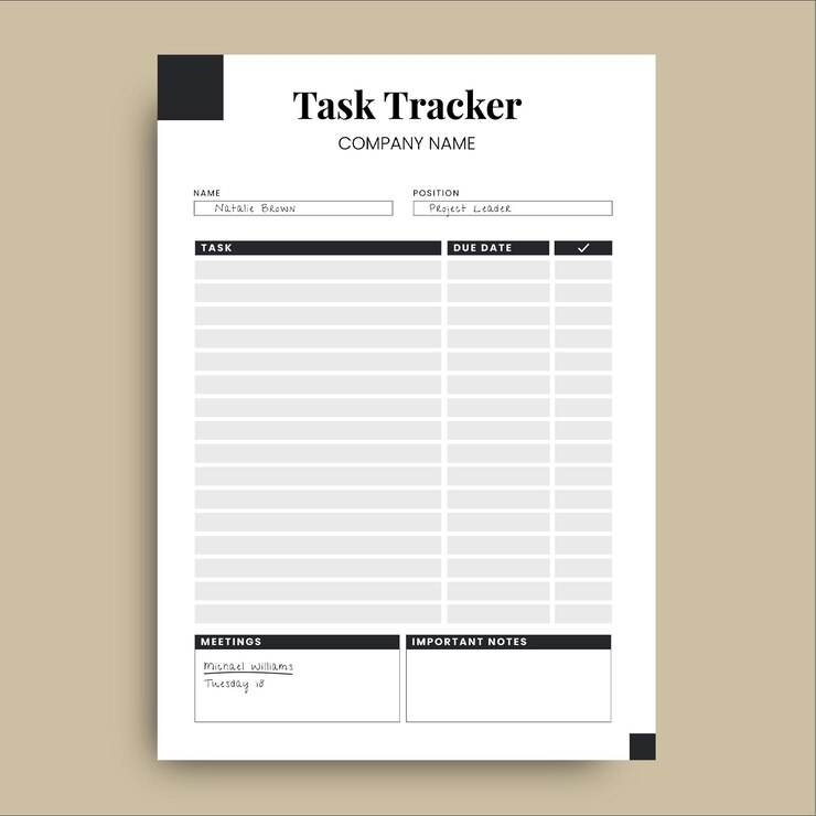 Free Vector professional simple task tracker business planner