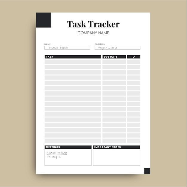 Professional simple task tracker business planner