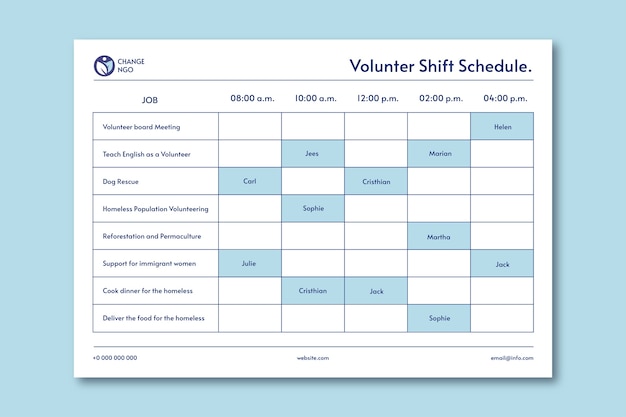 Free vector professional simple volunteers schedule