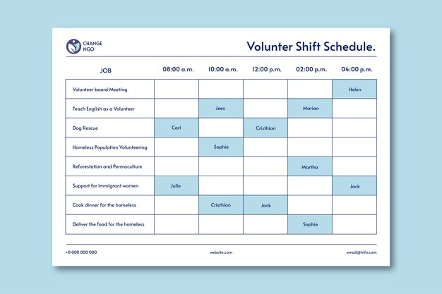 Professional simple volunteers schedule
