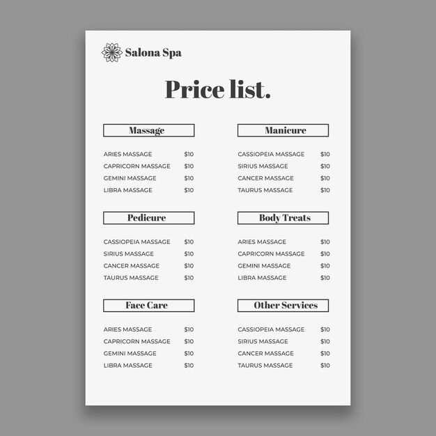 プロのスパの価格表