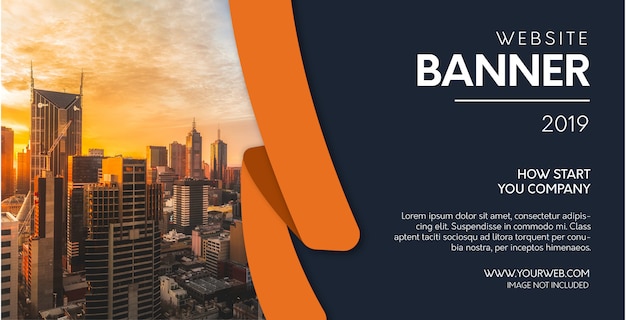 Professional website banner with orange shapes