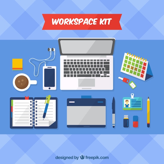 Free vector professional workspace with flat design