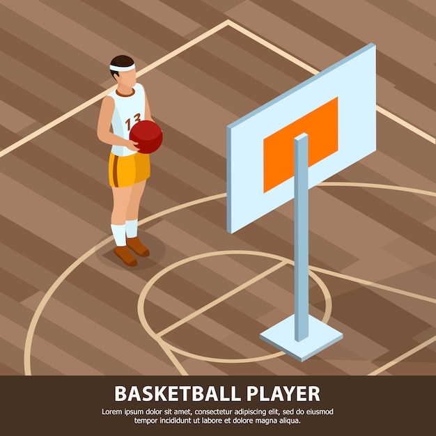 Professions of people basketball player in sports uniform on of\
game field isometric