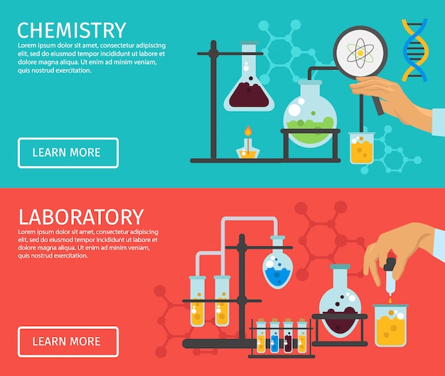Бесплатное векторное изображение Набор плоских баннеров профессора химии