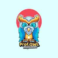 Vettore gratuito professor owl mascotte illustrazione icona stile moderno