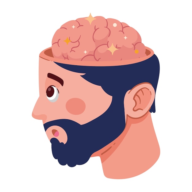 Profile brain man illustration isolated