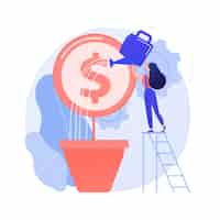 Free vector profit growth, fundraiser. businesswoman watering money tree. income increase, growing income, economic literacy idea creative design element.